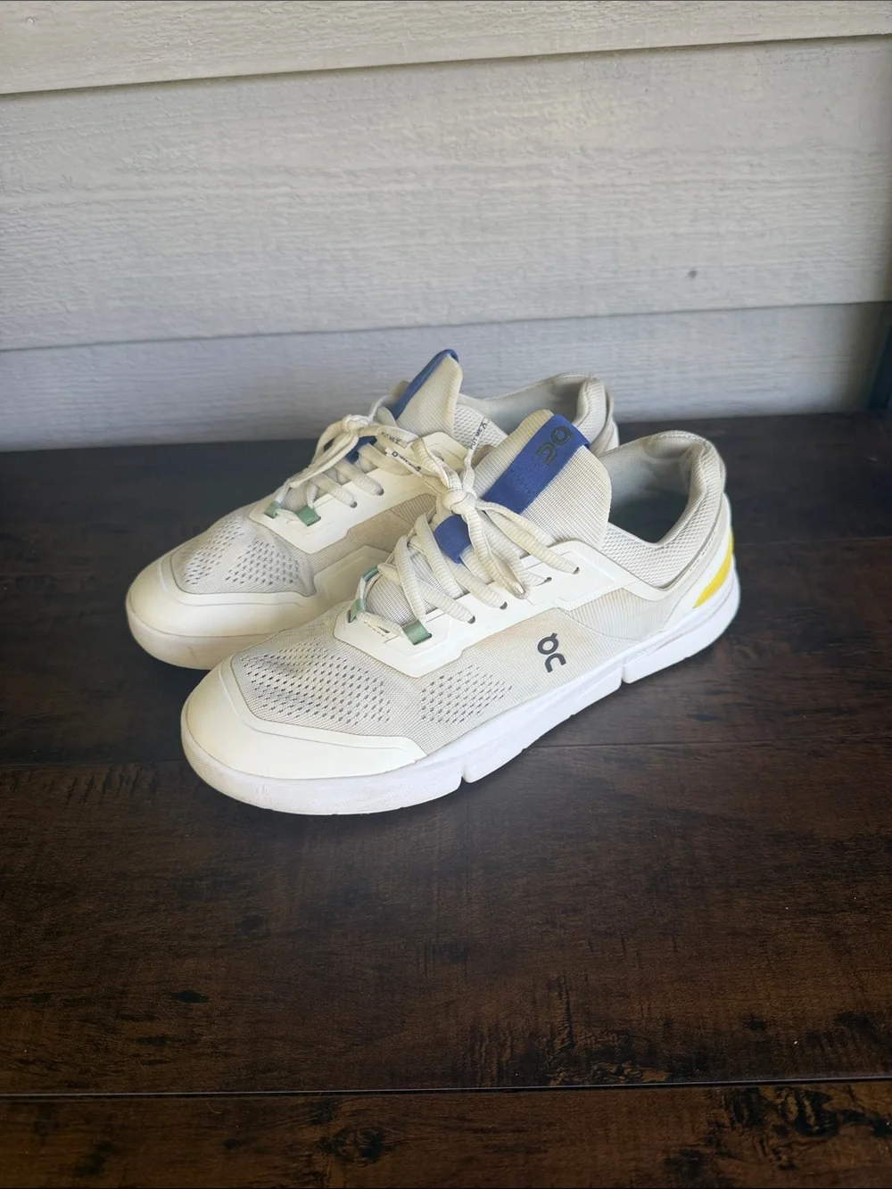 On Running Men's White Sneakers with Blue and Green Accents